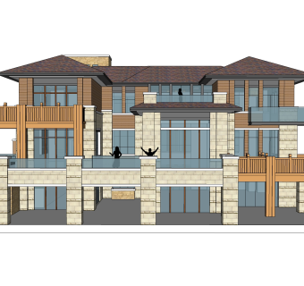 现代独栋别墅草图大师模型下载，独栋别墅sketchup模型