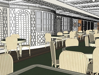 美式酒店餐厅草图大师模型，美式酒店餐厅sketchup模型下载
