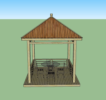 景观木制亭skb模型分享，木制景观亭草图大师模型