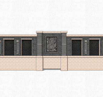 新中式围墙栏杆草图大师模型，造型栏杆sketchup模型免费下载