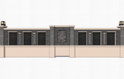 新中式围墙栏杆草图大师模型，造型栏杆sketchup模型免费下载