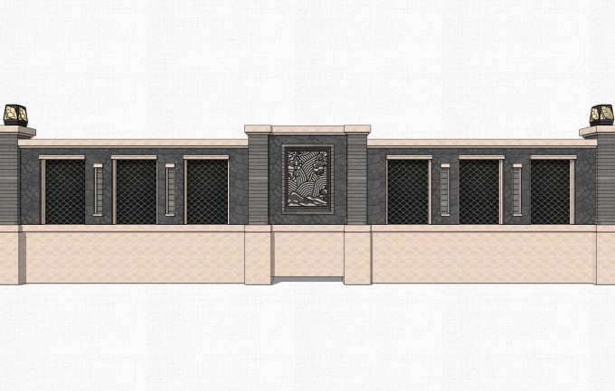 新中式围墙栏杆草图大师模型，造型栏杆sketchup模型免费下载