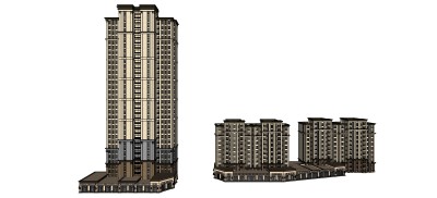 欧式住宅楼外观sketchup模型下载，住宅楼草图大师模型