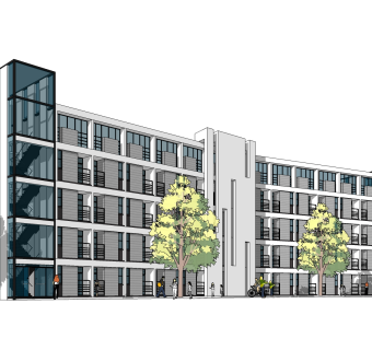 现代办公楼外观草图大师模型，办公楼外观sketchup模型免费下载