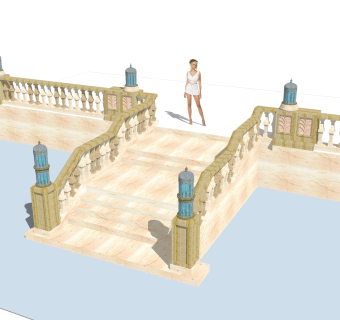 欧式户外楼梯草图大师模型，户外楼梯sketchup模型免费下载