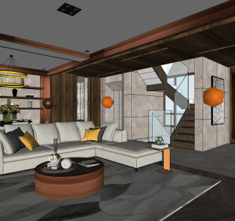 现代客餐厅su模型，客餐厅sketchup模型下载