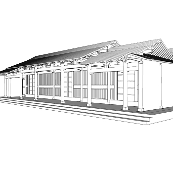 中式祠堂草图大师模型下载，古建民俗sketchup模型分享