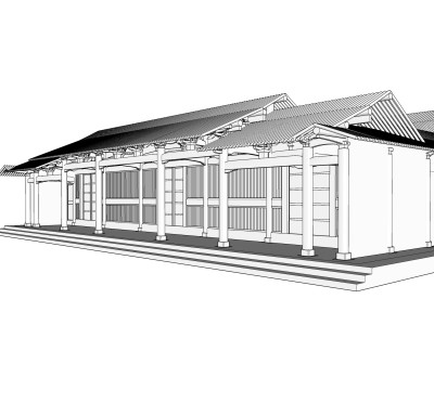 中式祠堂草图大师模型下载，古建民俗sketchup模型分享