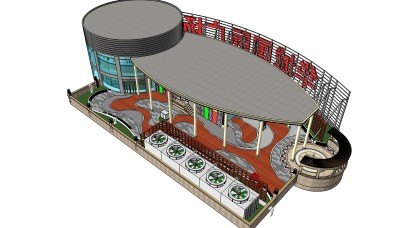 屋顶花园su模型下载、地砖拼花草图大师模型下载