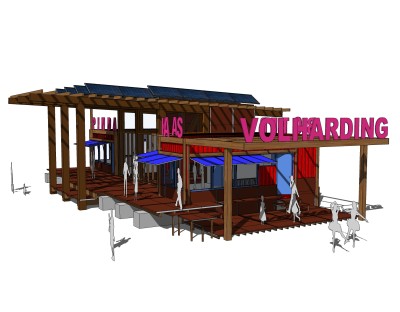 现代集装箱改造房草图大师模型，集装箱房屋sketchup模型下载