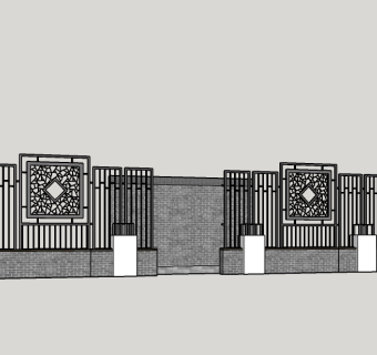 中式庭院围墙草图大师模型，围墙SU模型下载