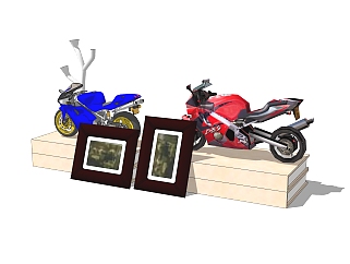 摩托车装饰画摆件草图大师模型,现代摆件su模型下载