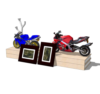 摩托车装饰画摆件草图大师模型,现代摆件su模型下载