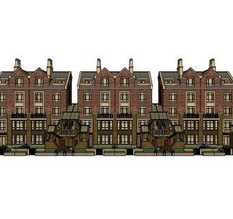 欧式联排别墅SU模型，联排别墅SKP模型下载