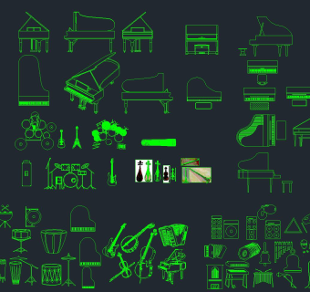 各种乐器样式CAD设计图纸合集，乐器样式设计cad施工图纸下载
