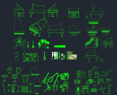 各种乐器样式CAD设计图纸合集，乐器样式设计cad施工图纸下载