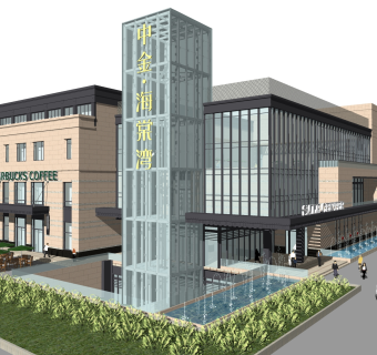 现代办公楼外观草图大师模型，办公楼外观sketchup模型免费下载