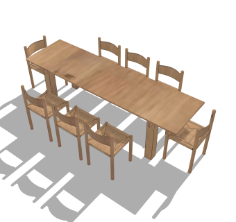 现代实木餐桌椅su模型，八人餐桌长餐桌sketchup模型下载