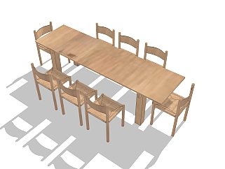 现代实木餐桌椅su模型，<em>八</em>人餐桌长餐桌sketchup模型...
