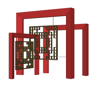 新中式门雕塑su模型,摆件草图大师模型下载