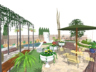 混搭庭院景观草图大师模型，庭院景观sketchup模型免费下载
