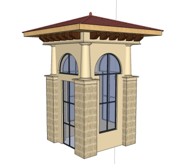 欧式小区门卫亭su模型下载、小区门卫亭草图大师模型下载