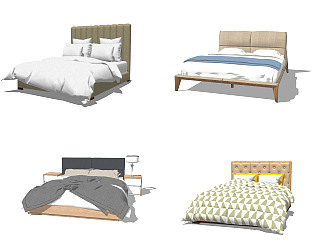 现代<em>双人床组合</em>su模型，双人床sketchup模型下载