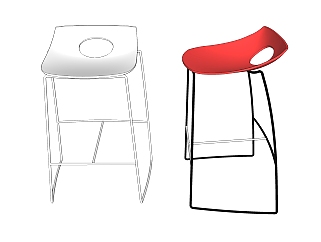 现代钢木吧椅草图大师模型，椅子草图大师模型下载
