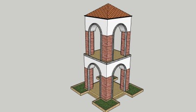 欧式双层观景楼su模型下载、景观塔草图大师模型下载