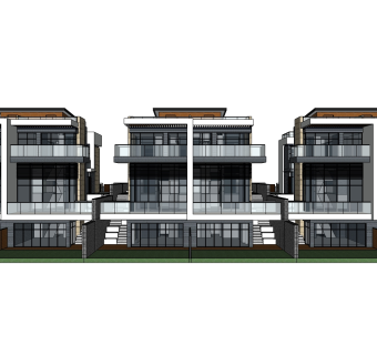现代联排别墅su模型，别墅sketchup模型下载
