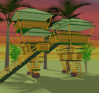 现代观景台草图大师模型，竹制观景台su模型下载