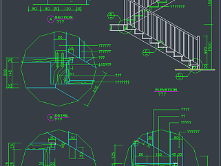 楼梯扶手CAD施工图9套，节点大样CAD施工图纸下载