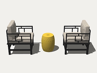 中式<em>圈椅组合</em>草图大师模型，圈椅sketchup模型下载