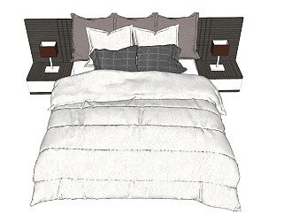 北欧风格冷淡风格双人床草图模型，双人床草图大师模型下载