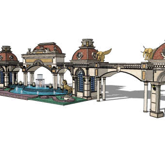 欧式入口大门sketchup模型下载，入口大门skp文件下载