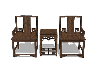 新中式桌椅组合sketchup模型，桌椅组合草图大师模型...