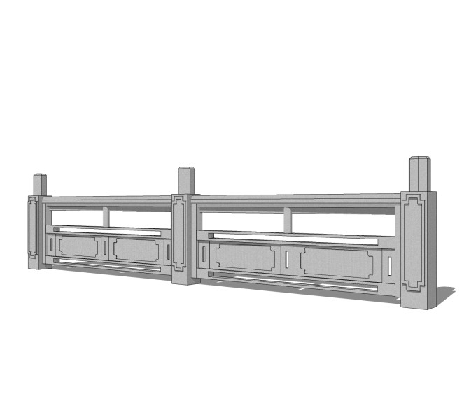 中式石材护栏免费su模型，栏杆skb文件下载