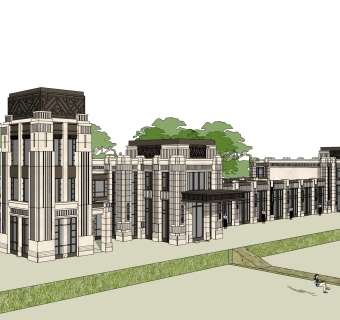 欧式售楼处建筑方案草图大师模型，建筑构件sketchup模型免费下载