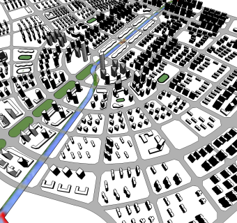 现代城市全景免费su模型下载、城市全景规划草图大师模型下载