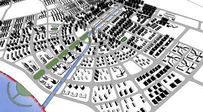 现代城市全景免费su模型下载、城市全景规划草图大师模型下载