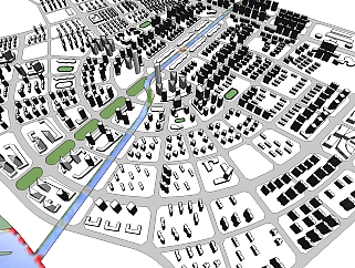 现代城市全景免费su模型下载、城市全景规划草图大师模型下载