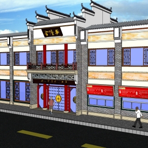 中式饭店草图大师模型，饭店sketchup模型