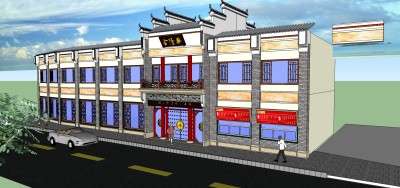 中式饭店草图大师模型，饭店sketchup模型