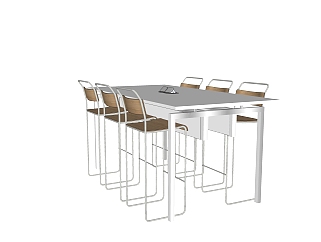 现代实木餐桌椅skp模型，<em>家庭</em>用餐桌长餐桌su模型下载
