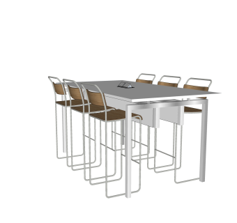 现代实木餐桌椅skp模型，家庭用餐桌长餐桌su模型下载