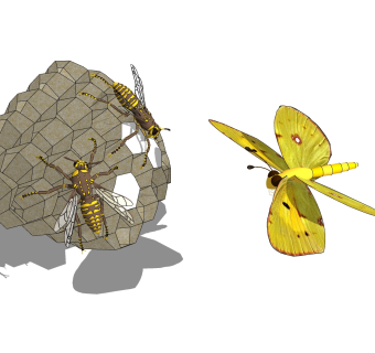 现代蝴蝶蜜蜂草图大师模型，蝴蝶蜜蜂sketchup模型免费下载