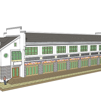 新中式徽派建筑草图大师模型，古建民俗sketchup模型免费下载