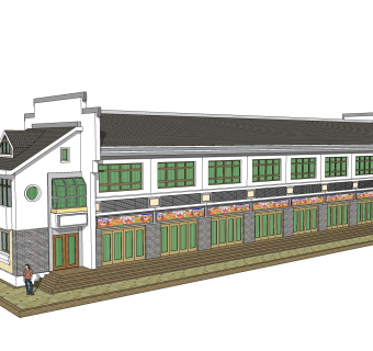 新中式徽派建筑草图大师模型，古建民俗sketchup模型免费下载