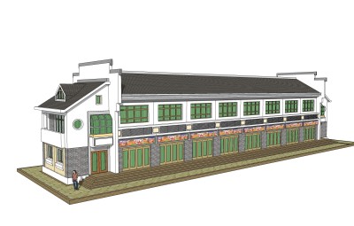 新中式徽派建筑草图大师模型，古建民俗sketchup模型免费下载