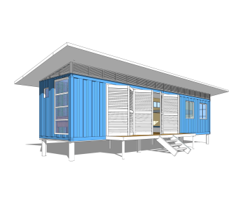 工业风集装箱住宅su模型下载，住宅外观草图大师模型分享